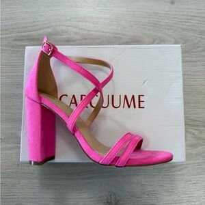 Carcuume Hot Pink Strappy Block Heel Sandals